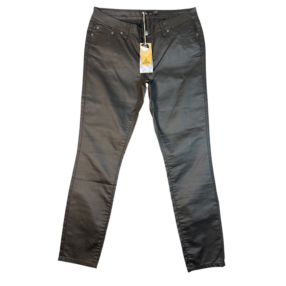 Prana Jett Coated Pants Black Low Rise Fitted Organic Cotton W4JETW315 Womens 8